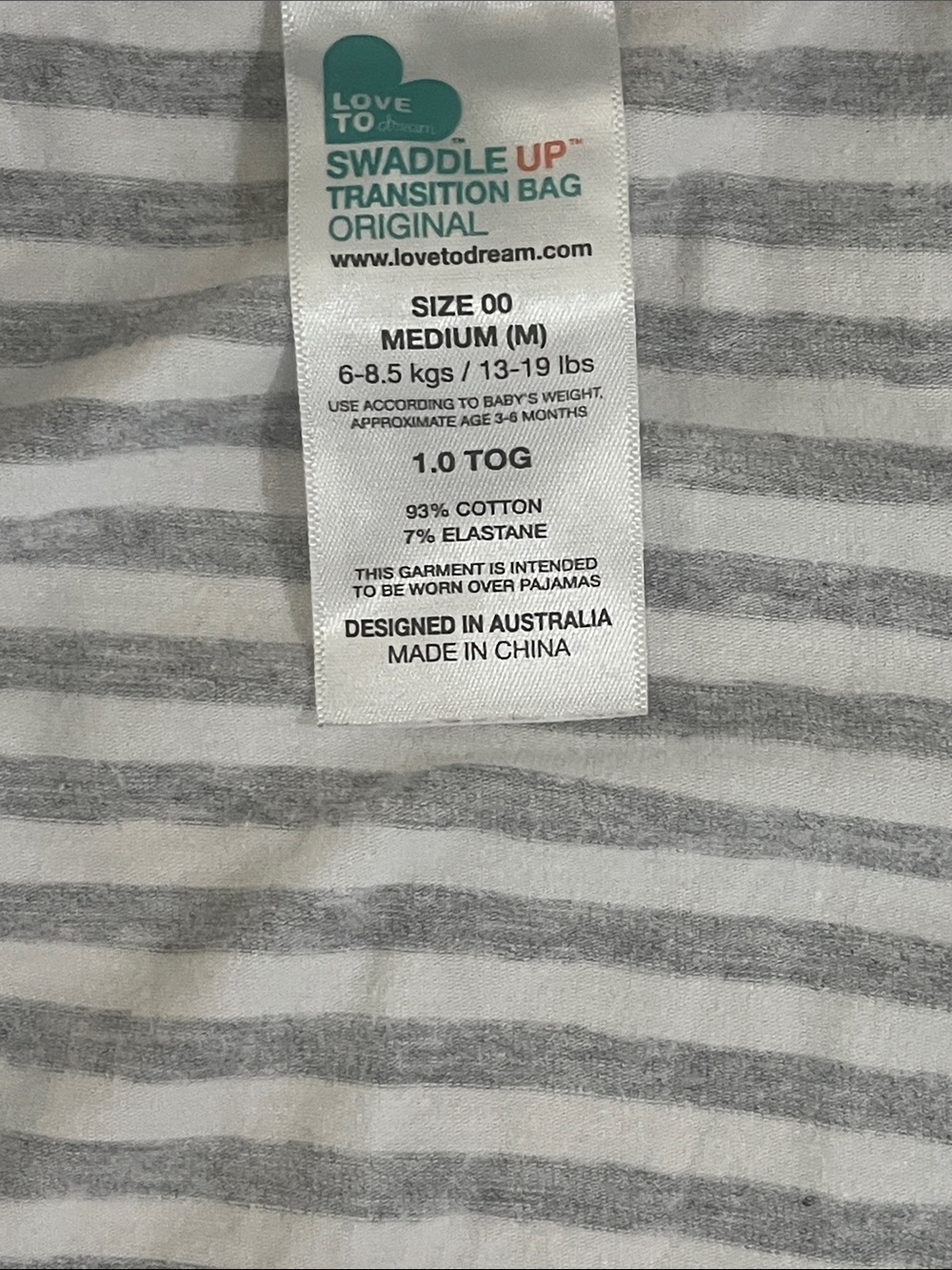 Love to Dream Swaddle Wrap Up Transition Bag - Cotton 1.0 TOG Gray Stripe - M - Picture 5 of 7